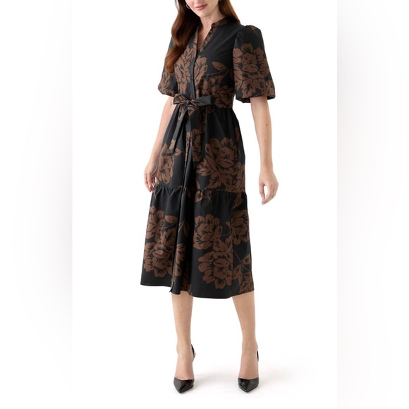 Sandra Darren Elegant Black and Tan Dress - Picture 1 of 5